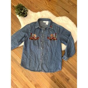 Vintage 90s Bobbie Brooks Autumn Thanksgiving Denim Shirt